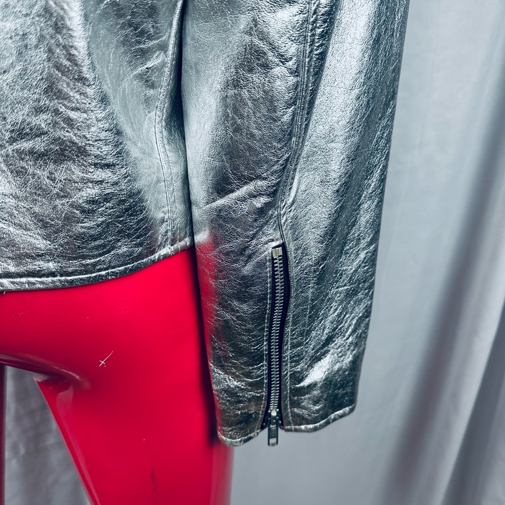 RARE Vintage LA Roxx Hollywood Metallic Silver Motorcycle Jacket - EXCELLENT! - Picture 9 of 10